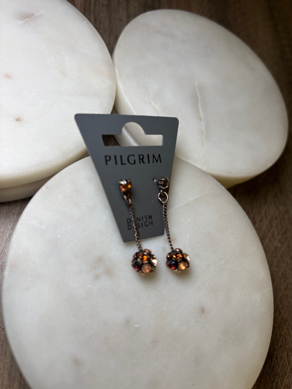 265 Pilgrim Rose Gold Drop Earrings with Amber and Crystal Accents - Picture 3 of 8